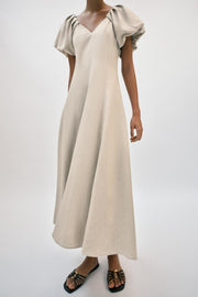 Robe midi en lin à manches bouffantes