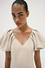 Robe midi en lin à manches bouffantes