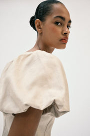 Robe midi en lin à manches bouffantes