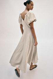 Robe midi en lin à manches bouffantes