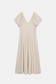 Robe midi en lin à manches bouffantes