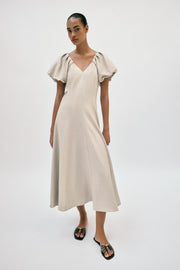 Robe midi en lin à manches bouffantes