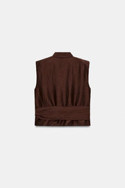 Top à épaulettes en lin avec ceinture