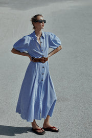 Robe midi en lin avec ceinture