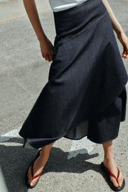 Jupe-cape midi Z1975 en denim à volant