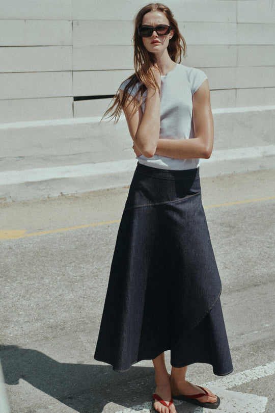 Jupe-cape midi Z1975 en denim à volant
