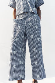Pantalon-culotte à carreaux brodé