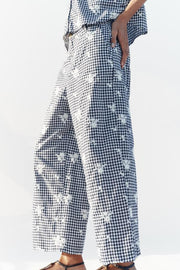 Pantalon-culotte à carreaux brodé