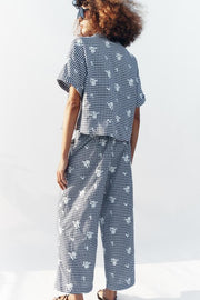 Pantalon-culotte à carreaux brodé