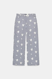 Pantalon-culotte à carreaux brodé