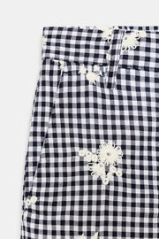 Pantalon-culotte à carreaux brodé