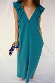 Robe longue à épaules marquées