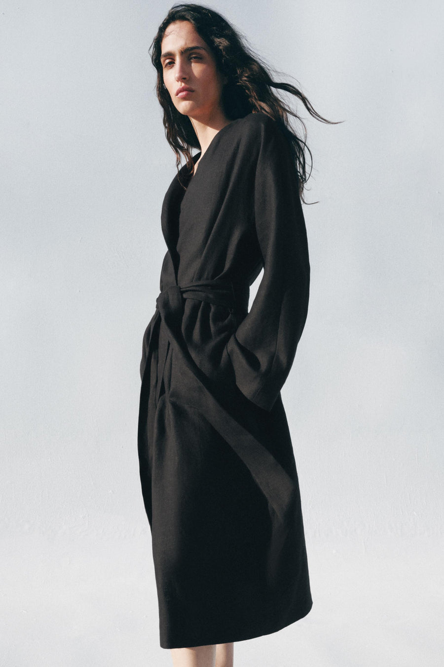 Manteau 100 % lin avec ceinture ZW Collection