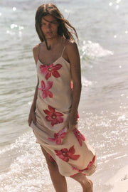 Robe midi drapée à fleurs