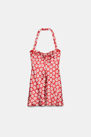Robe mini col dos-nu à fleurs