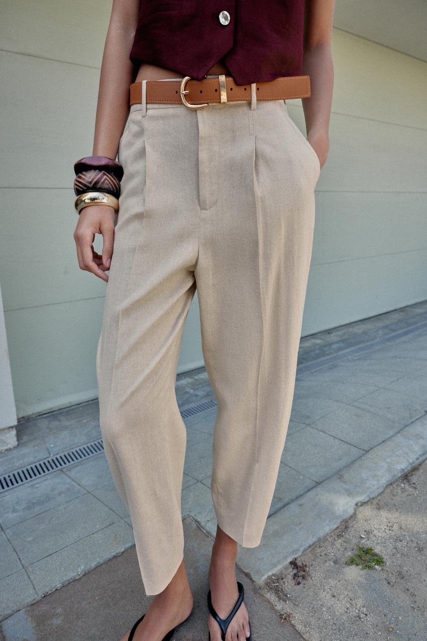 Pantalon en lin à pinces avec ceinture