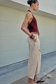 Pantalon en lin à pinces avec ceinture