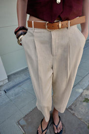 Pantalon en lin à pinces avec ceinture