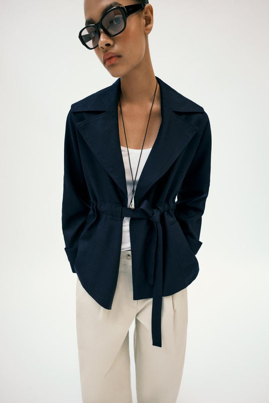 Veste trench en lin avec ceinture