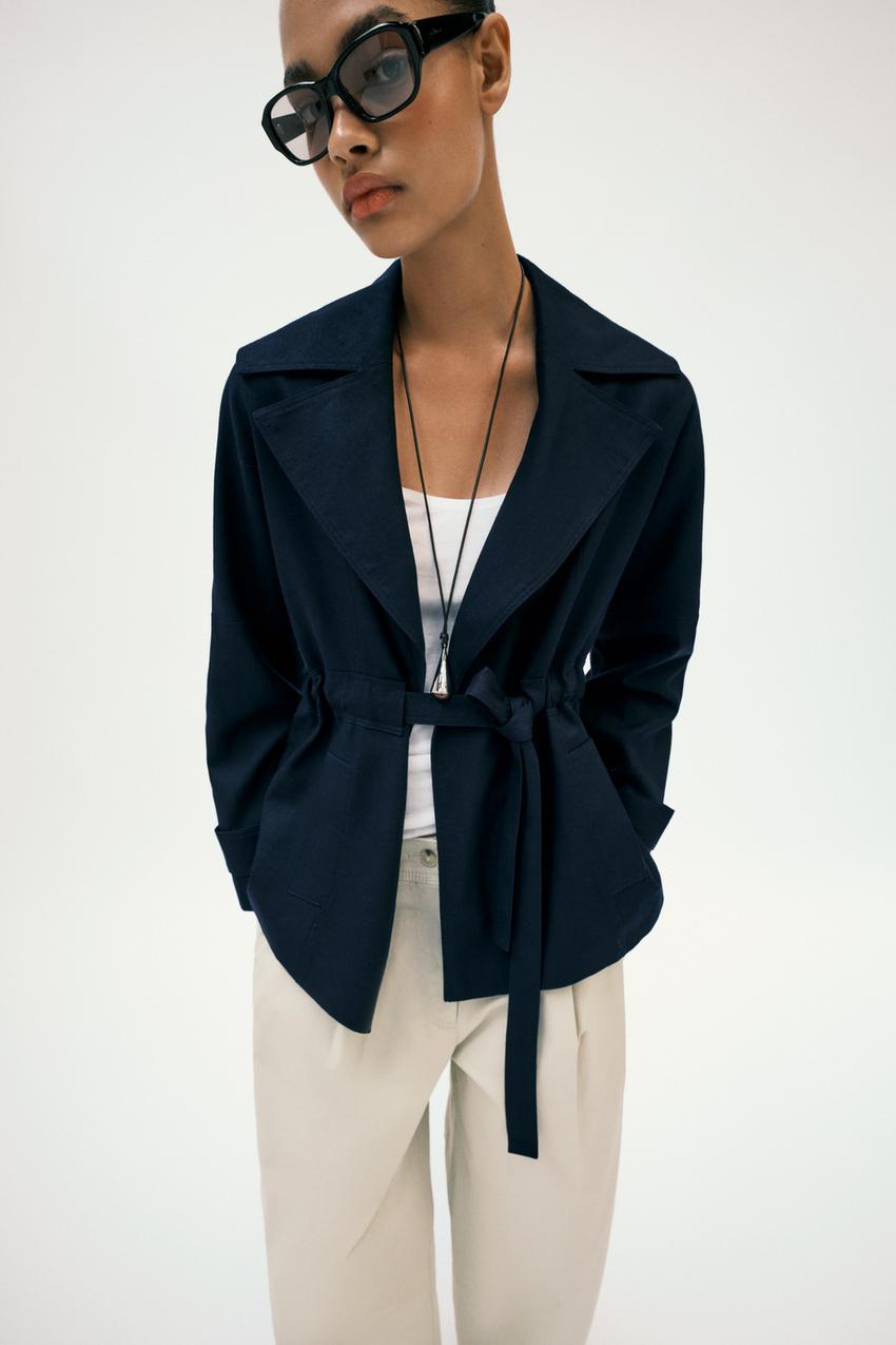 Veste trench en lin avec ceinture