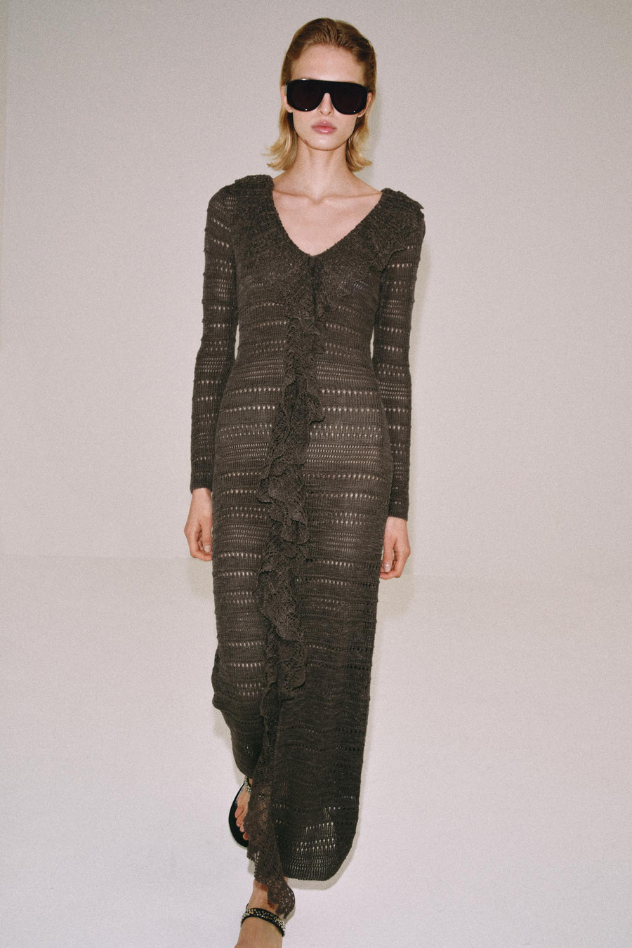 Robe à volants en maille pointelle