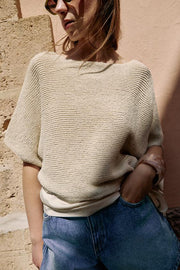 Top contrasté en maille avec nœud