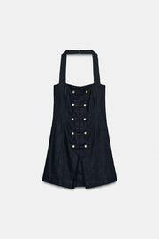 Robe courte à brandebourgs en lin