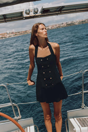 Robe courte à brandebourgs en lin