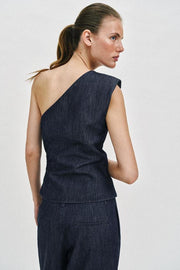 Top asymétrique en lin à épaulette