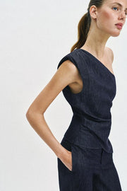 Top asymétrique en lin à épaulette