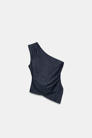 Top asymétrique en lin à épaulette