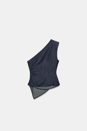 Top asymétrique en lin à épaulette