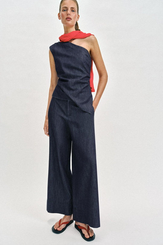 Top asymétrique en lin à épaulette