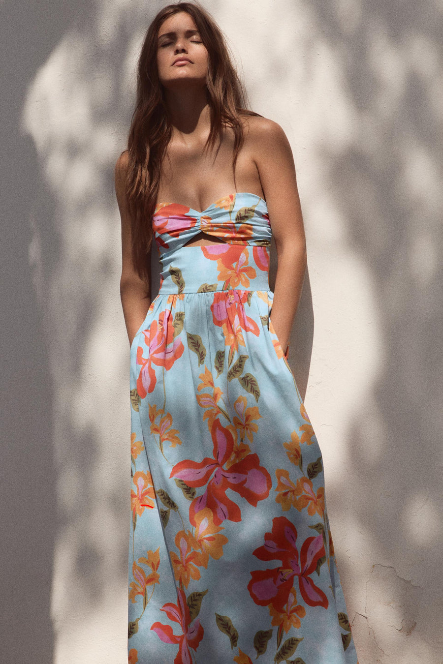 Robe midi en popeline à fleurs