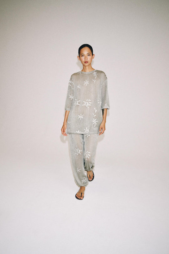 Top oversize en maille à fil métallisé