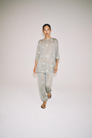 Top oversize en maille à fil métallisé