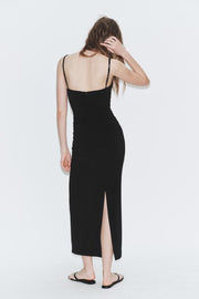 Robe midi à bretelles et fronces