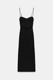 Robe midi à bretelles et fronces