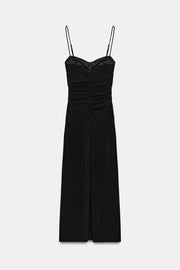 Robe midi à bretelles et fronces