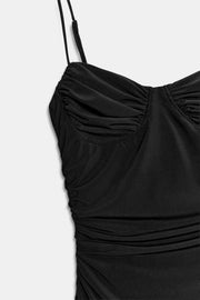 Robe midi à bretelles et fronces