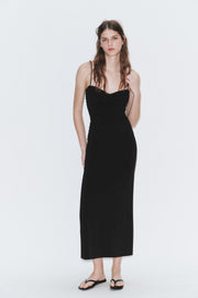 Robe midi à bretelles et fronces