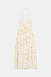 Robe midi dos-nu en popeline à motif fruits
