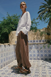 Pantalon bouffant avec nœuds en lin