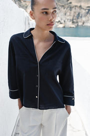 Chemise en lin à passepoils contrastés