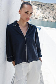 Chemise en lin à passepoils contrastés