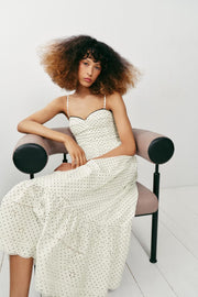 Robe midi imprimée brodée ajourée