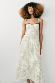 Robe midi imprimée brodée ajourée