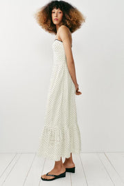 Robe midi imprimée brodée ajourée