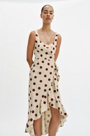 Robe midi à pois en lin