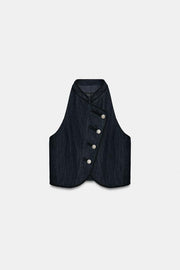 Gilet dos-nu à passepoils contrastés